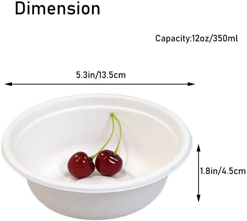 100% compostabilBowls de 12 oz 20 buc. Bagaș natural de unică folosință, de calitate rezistentă, ecologic, biodegradabil, fabricat din fibre de trestie de zahăr