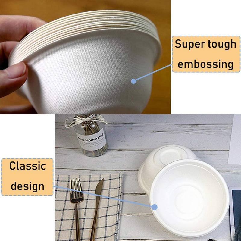 100% compostabilBowls de 12 oz 20 buc. Bagaș natural de unică folosință, de calitate rezistentă, ecologic, biodegradabil, fabricat din fibre de trestie de zahăr