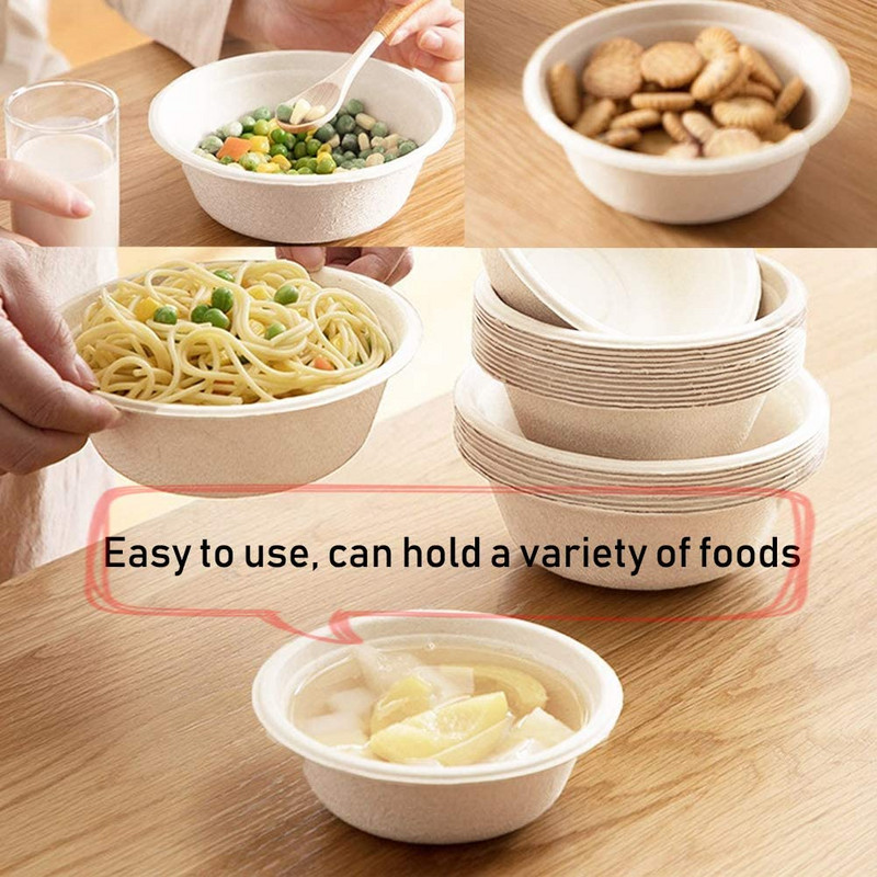 100% compostabilBowls de 12 oz 20 buc. Bagaș natural de unică folosință, de calitate rezistentă, ecologic, biodegradabil, fabricat din fibre de trestie de zahăr
