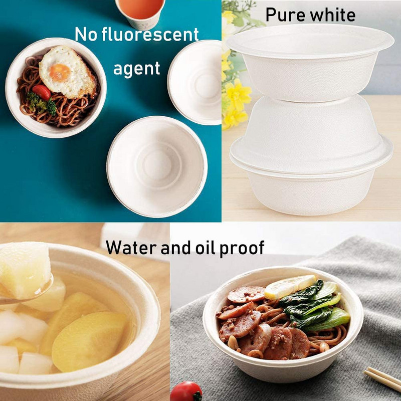 100% compostabilBowls de 12 oz 20 buc. Bagaș natural de unică folosință, de calitate rezistentă, ecologic, biodegradabil, fabricat din fibre de trestie de zahăr