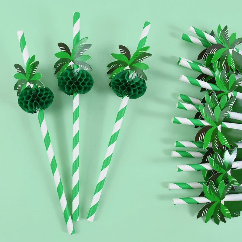 20/40 buc paie de hârtie de fagure de nucă de cocos, paie de unică folosință, decor cocktail de vară, petrecere pe plajă hawaiană, paie de băut, veselă