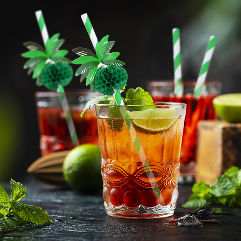 20/40 buc paie de hârtie de fagure de nucă de cocos, paie de unică folosință, decor cocktail de vară, petrecere pe plajă hawaiană, paie de băut, veselă