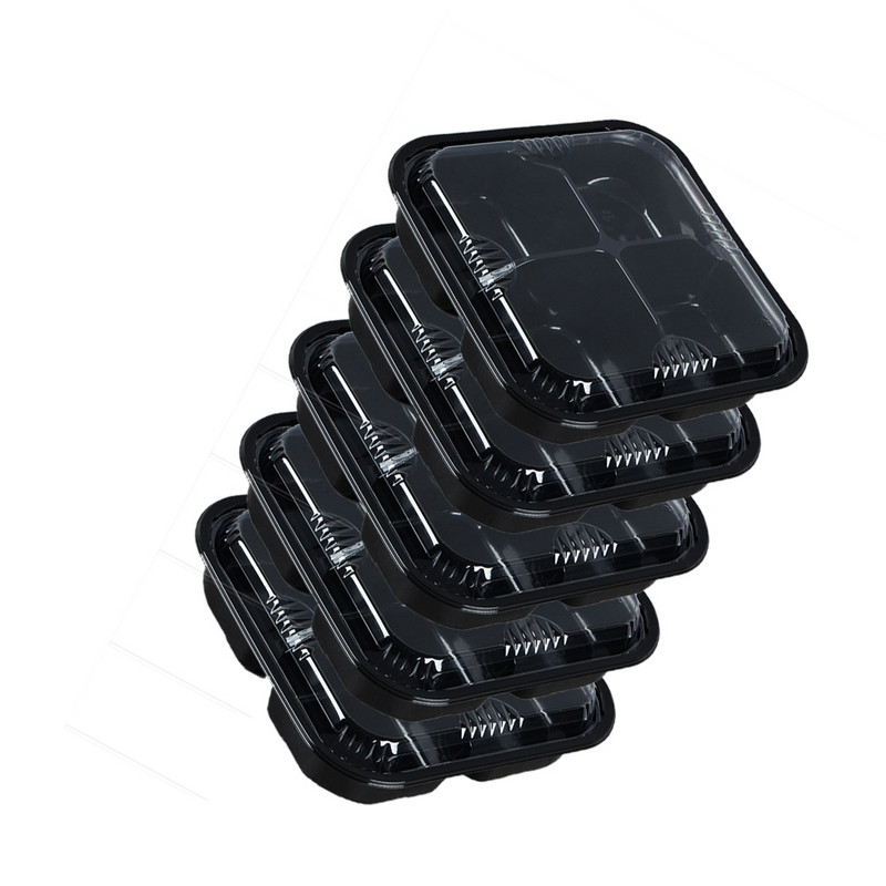 Cutii de plastic de unică folosință cu capac, 5 buc. Cutie portabilă pentru fructe. Recipiente cu patru grile pentru mâncare la pachet pentru recipiente pentru pregătirea mesei