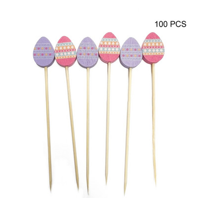100db/készlet Bambusz nyárs Ételválasztó Húsvéti Nyuszi Tojás Fogpiszkáló Nyárs grill előételekhez Gyümölcs Csokoládé Cukorka