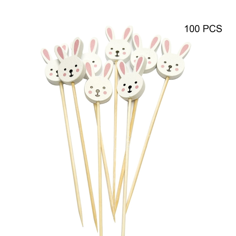 100db/készlet Bambusz nyárs Ételválasztó Húsvéti Nyuszi Tojás Fogpiszkáló Nyárs grill előételekhez Gyümölcs Csokoládé Cukorka