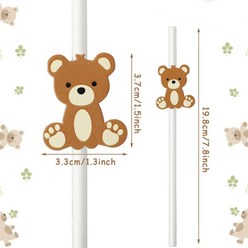 30 бр. Bear Paper Straws Little Cutie Straws White Brown Bear Еднократни хартиени сламки за пиене за Little Cutie Baby Shower Decor