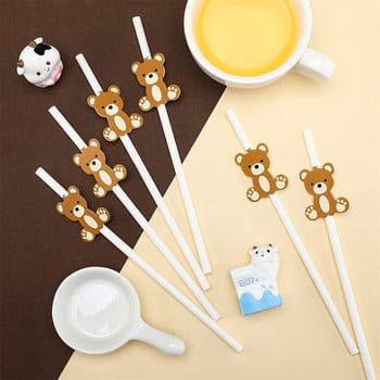 30 бр. Bear Paper Straws Little Cutie Straws White Brown Bear Еднократни хартиени сламки за пиене за Little Cutie Baby Shower Decor