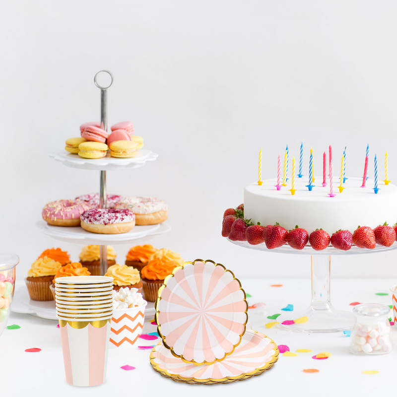 Vakarėlio popierinių lėkščių rinkinys Prašmatnios lėkštės Stalo reikmenys Vakarienės apvalus patiekalas Gimtadienio reikmenys