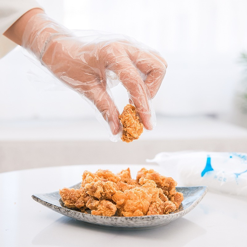 100gab/partija Labākie vienreizlietojamie cimdi Plastmasas caurspīdīgi eļļas necaurlaidīgi ūdensizturīgi virtuves aizsargcimdi mājsaimniecības tīrīšanas rīks