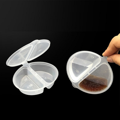 10PCS Преносима опаковка за еднократна употреба Пластмасова чаша за сос за храна за вкъщи Прозрачна малка кутия за храна с шарнирни капаци Контейнери за пигментни бои