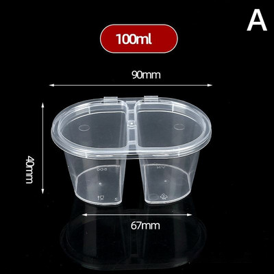 10 vnt. Nešiojama vienkartinė pakuotės dėžutė Plastikinis išsinešimui skirtas padažo puodelis Skaidrus maisto maža dėžutė su atlenkiamais dangteliais Pigmentinių dažų indai