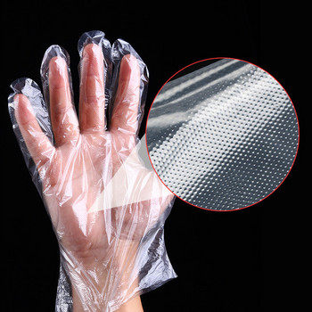 100PCS ръкавици за еднократна употреба Кухненски еднократни пластмасови ръкавици PE прозрачни екологични ръкавици за Направи си сам готвене Почистване на барбекю