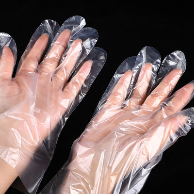 100PCS ръкавици за еднократна употреба Кухненски еднократни пластмасови ръкавици PE прозрачни екологични ръкавици за Направи си сам готвене Почистване на барбекю