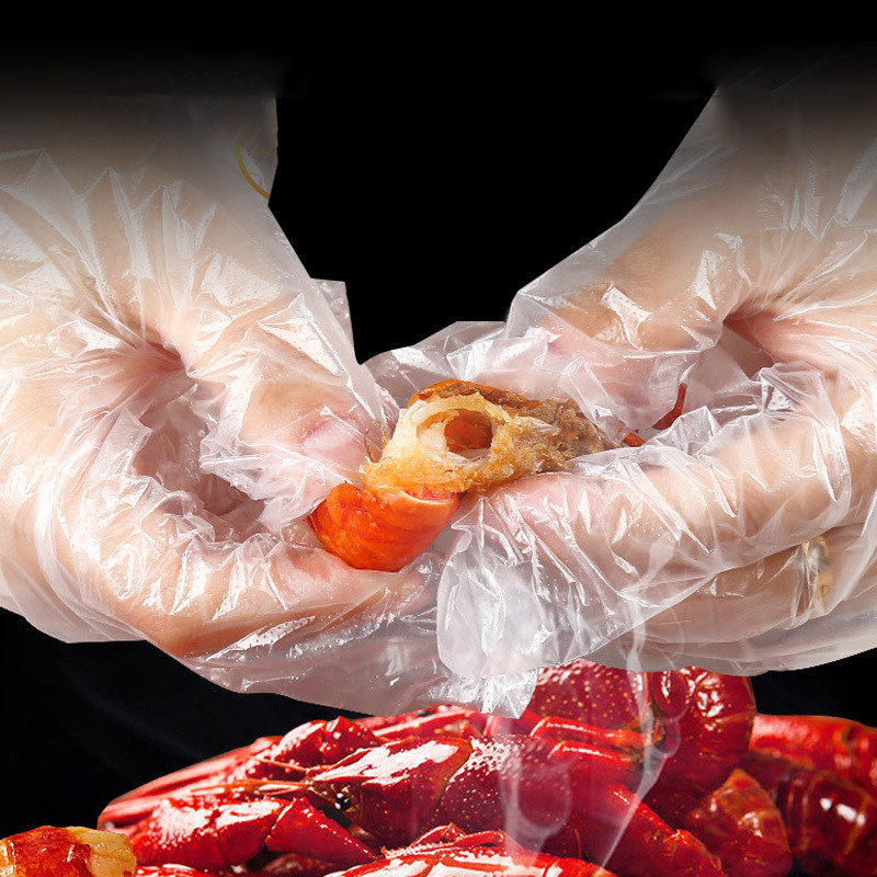 100 vnt. vienkartinės pirštinės Virtuvė Vienkartinės plastikinės pirštinės PE skaidrios, ekologiškos pirštinės, skirtos virti, valyti kepsninę