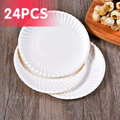 Aizsardzības ballīšu kūka Virtuves piederumi dzimšanas dienas 6 šķīvju collu apaļš papīra paplāte kūkai vienreiz lietojama paplāte videi draudzīgs, balts bārbekjū papīrs