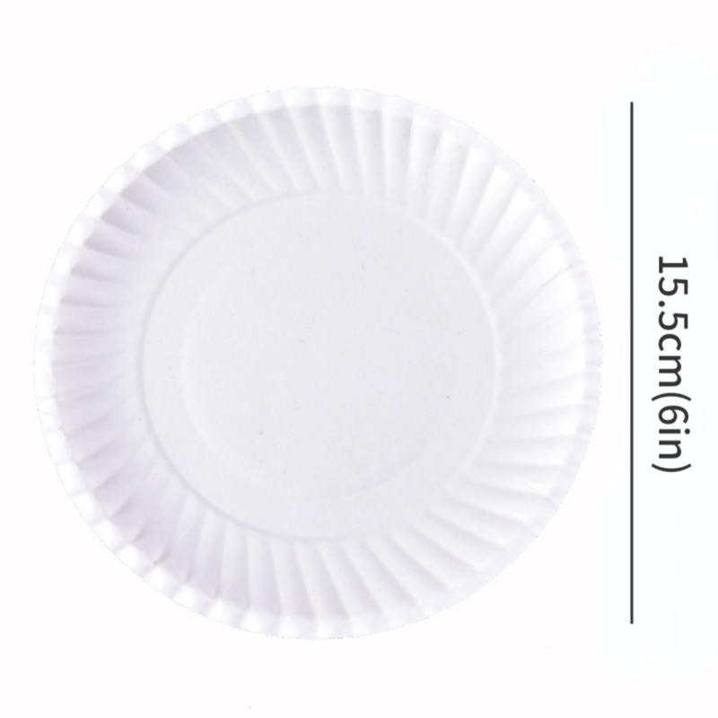 Aizsardzības ballīšu kūka Virtuves piederumi dzimšanas dienas 6 šķīvju collu apaļš papīra paplāte kūkai vienreiz lietojama paplāte videi draudzīgs, balts bārbekjū papīrs