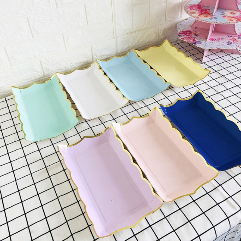 Правоъгълна хартиена тава Поднос за торта за еднократна употреба 4 бр./компл. Барбекю Чиния за пикник Парти сервизи Чиния за вечеря