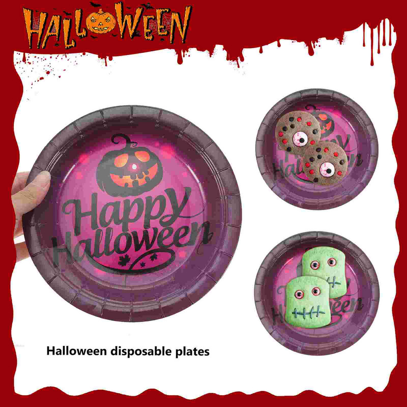 20 vnt. vienkartiniai vakarienės reikmenys Popieriaus dėklas Stalo reikmenys Helovino lėkštės