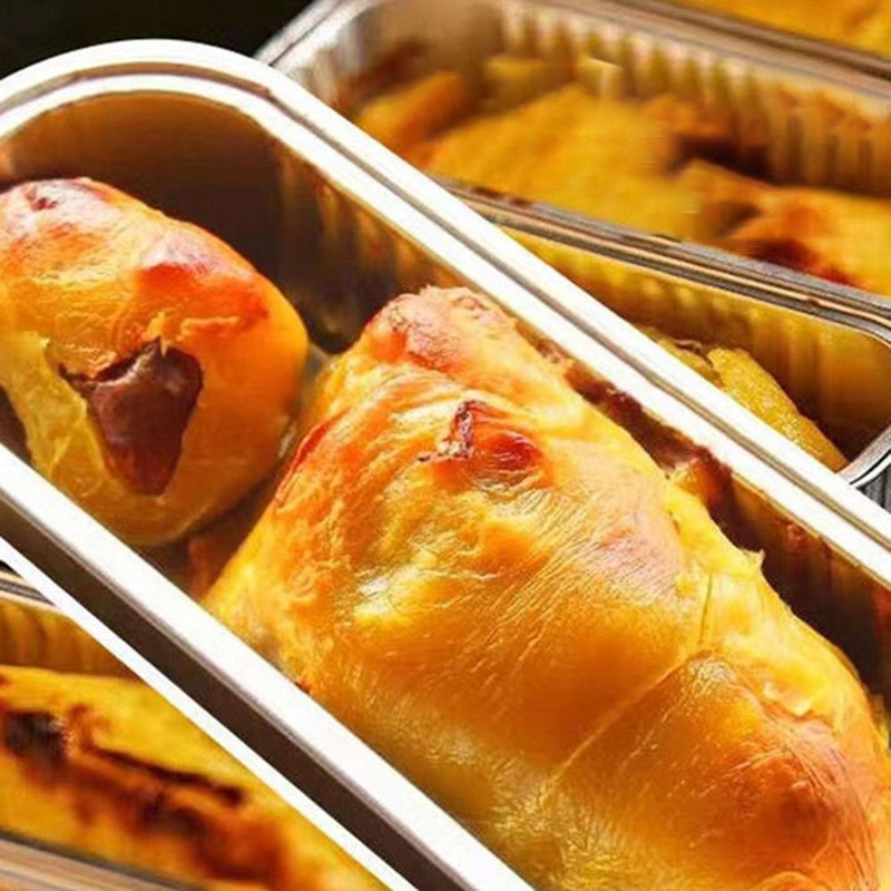 10 gab Alumīnija folijas mini klaipu pannas ar vākiem 6,8 unces šauras kūku pannas Taisnstūra cepšanas krūzes vienreizējās lietošanas Ramekins smalkmaizītes