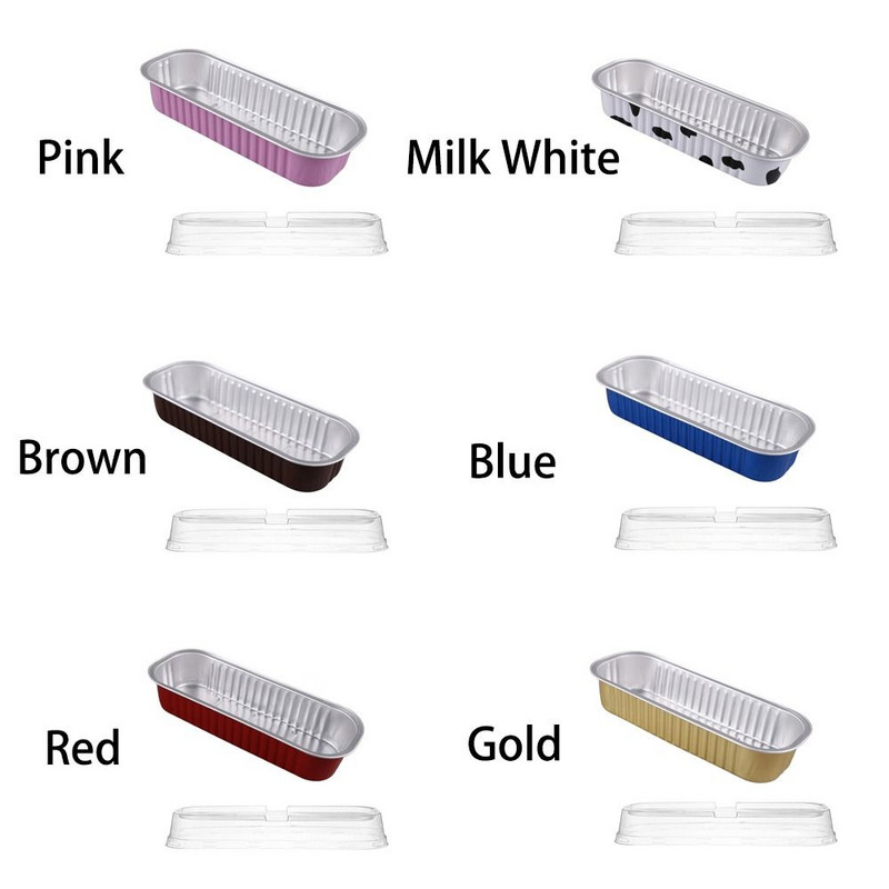10 gab Alumīnija folijas mini klaipu pannas ar vākiem 6,8 unces šauras kūku pannas Taisnstūra cepšanas krūzes vienreizējās lietošanas Ramekins smalkmaizītes