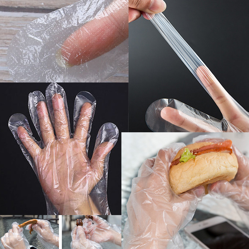 100 de bucăți mănuși de unică folosință mănuși de protecție cu film subțire transparent pentru curățarea alimentelor
