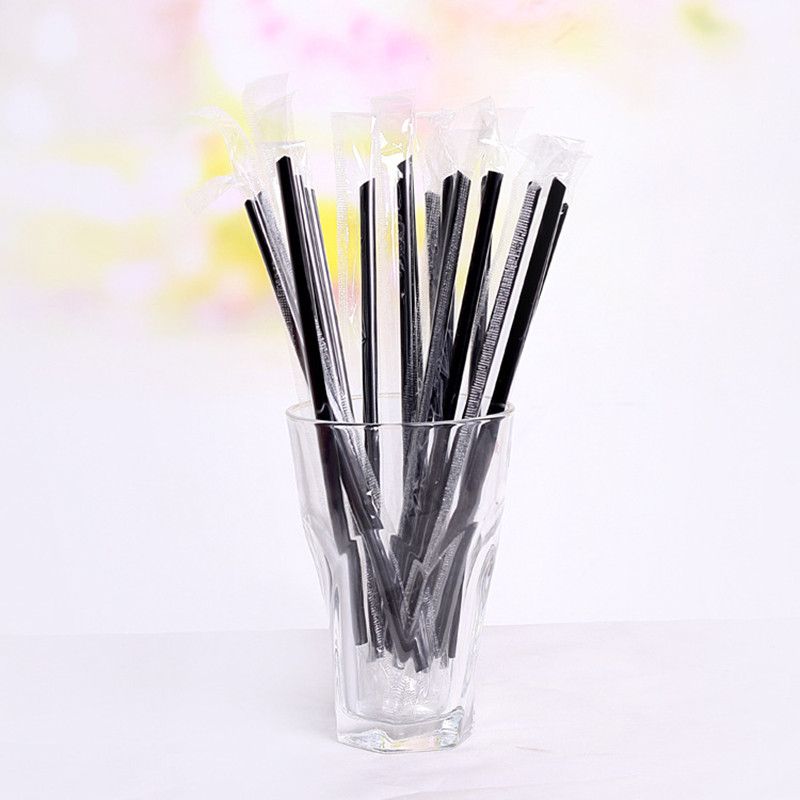 100 buc. Pai de unică folosință pentru suc cu tub mare Paie colorate pentru băut pentru ceai de lapte Rechizite pentru petrecere pentru ziua de naștere Accesorii pentru petrecere pentru bucătărie, negru