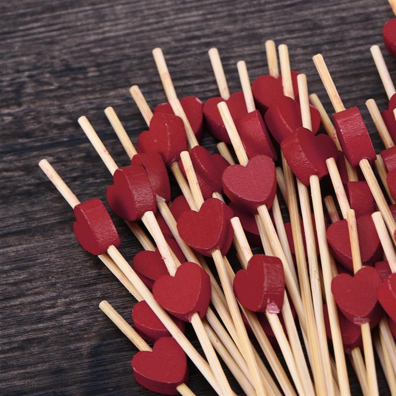 100 τμχ 12 εκ. Κοκτέιλ Επιλογές Δημιουργικές Χειροποίητες Σχήμα Καρδιά Χάντρες Ορεκτικά Οδοντογλυφίδες Φρούτων Προμήθειες Χριστουγεννιάτικου Γάμου