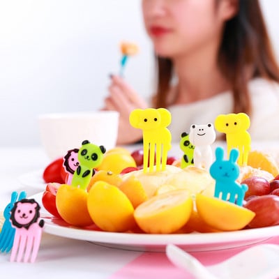 Furculițe cu fructe cu animale din desene animate Cutie de prânz Veselă Bento pentru legume Furculițe cu fructe Scobitori Veselă Decor
