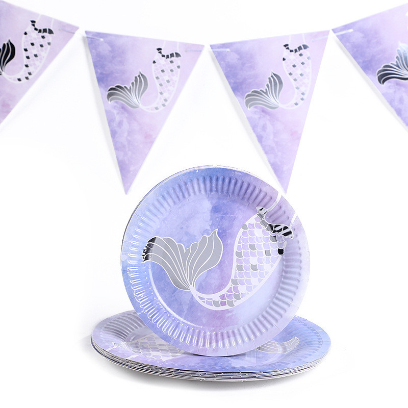 Veselă de unică folosință cu sirenă Farfurie din hârtie cu imprimare cu aur fierbinte Farfurie pentru tort pentru petrecere de nuntă Farfurii pentru cină pentru fete drăguțe
