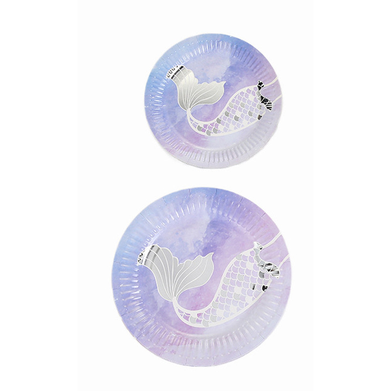 Veselă de unică folosință cu sirenă Farfurie din hârtie cu imprimare cu aur fierbinte Farfurie pentru tort pentru petrecere de nuntă Farfurii pentru cină pentru fete drăguțe