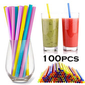 100gab Lieli vienreizlietojami salmiņi Daudzkrāsu salmiņi Plaši Piena Tēja Piena kokteiļa sula Dzēriens Plastmasas salmiņi Atsevišķi iesaiņoti