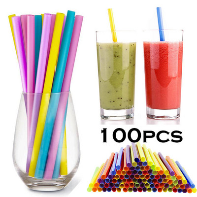 100 buc Pai mari de unică folosință Paie de băut multicolore Lapte Late Ceai Milkshake Suc Băutură Paie din plastic ambalate individual