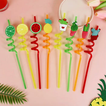 4 τμχ Summer Unicorn Mermaid Flamingo Straws Πλαστικά επαναχρησιμοποιήσιμα καλαμάκια πόσιμου Χαβάης Προμήθειες διακόσμησης για πάρτι με πισίνα τροπική παραλία