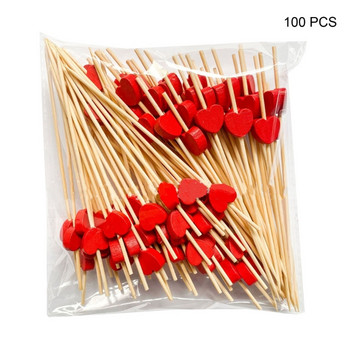 100 БР. Зеленчукови пръчици за мъфини Коктейлни клечки за зъби Дървен материал във формата на сърце
