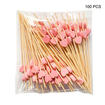 100 БР. Зеленчукови пръчици за мъфини Коктейлни клечки за зъби Дървен материал във формата на сърце