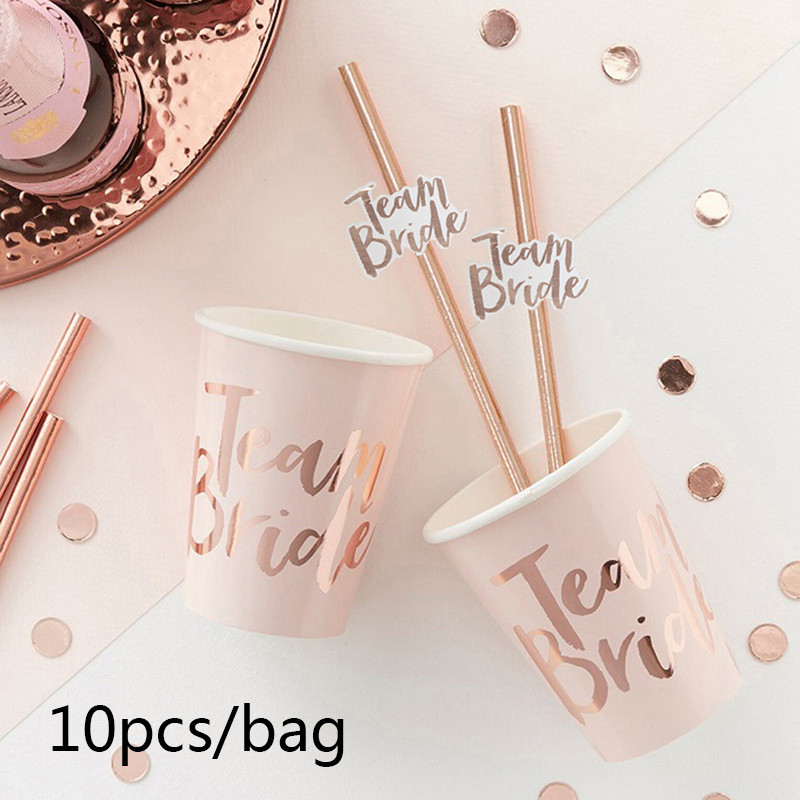 10db Bride To Be Rose Gold Straw Team Bride esküvői ivós lánybúcsú dekoráció