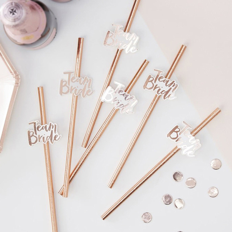 10db Bride To Be Rose Gold Straw Team Bride esküvői ivós lánybúcsú dekoráció
