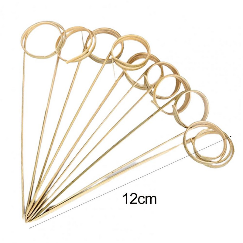 100 gab vienreizējās lietošanas bambusa nūjiņas koka apaļas cilpas kaklasaite mezgloti ar savītiem galiem Bambusa iesmi Augļu kokteiļu cērtes lietošanai mājās