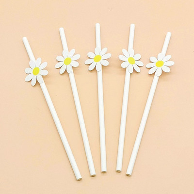 20gab Vienreizlietojami papīra salmiņi ar margrietiņu ziedu ballītes dzeramajiem salmiņiem dzimšanas dienas bērnu dušas dekors kāzu ballītes izejmateriāls