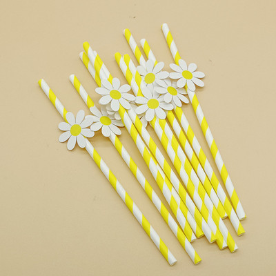 20gab Vienreizlietojami papīra salmiņi ar margrietiņu ziedu ballītes dzeramajiem salmiņiem dzimšanas dienas bērnu dušas dekors kāzu ballītes izejmateriāls