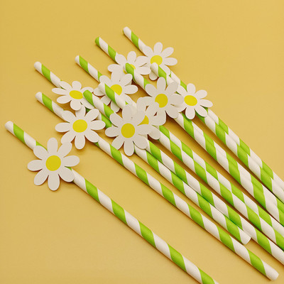 20gab Vienreizlietojami papīra salmiņi ar margrietiņu ziedu ballītes dzeramajiem salmiņiem dzimšanas dienas bērnu dušas dekors kāzu ballītes izejmateriāls