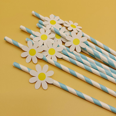 20gab Vienreizlietojami papīra salmiņi ar margrietiņu ziedu ballītes dzeramajiem salmiņiem dzimšanas dienas bērnu dušas dekors kāzu ballītes izejmateriāls