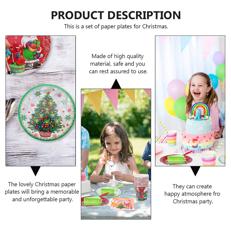 1 rinkinys 20 vnt Kalėdų teminio vakarėlio popierinės lėkštės (įvairių spalvų)