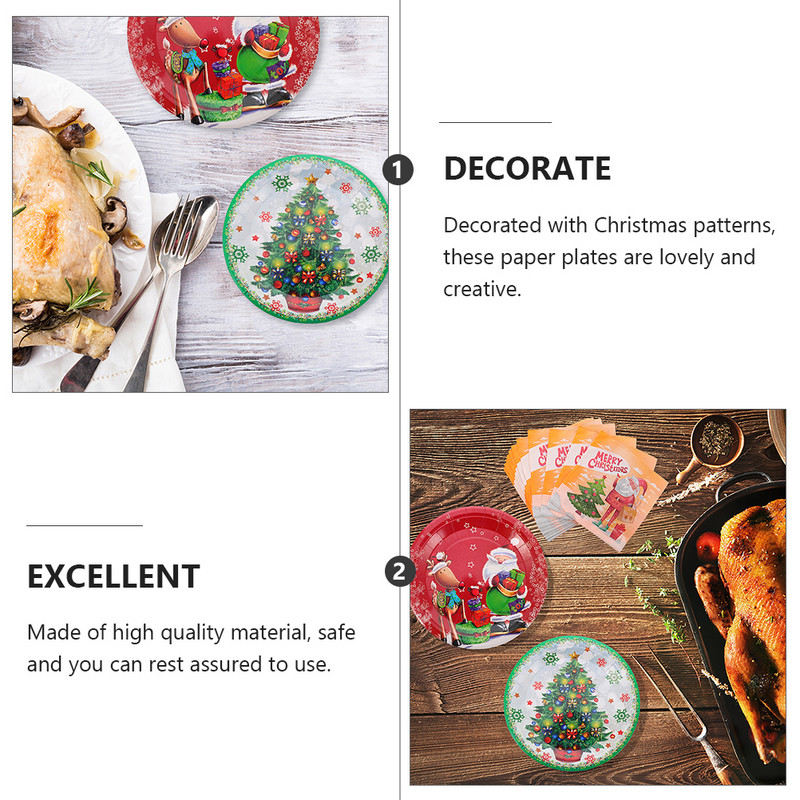 1 rinkinys 20 vnt Kalėdų teminio vakarėlio popierinės lėkštės (įvairių spalvų)