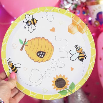 16 τμχ 7 ιντσών Πιάτα κέικ μιας χρήσης Bee Theme Party Party Χάρτινα πιάτα Bee printing επιτραπέζια σκεύη για καρναβάλι γενεθλίων