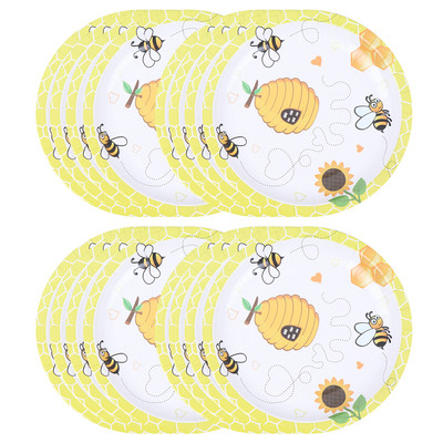 16 бр. 7 инча чинии за торта за еднократна употреба Bee Theme Party Хартиени съдове Bee Printing Сервизи за рожден ден Карнавал
