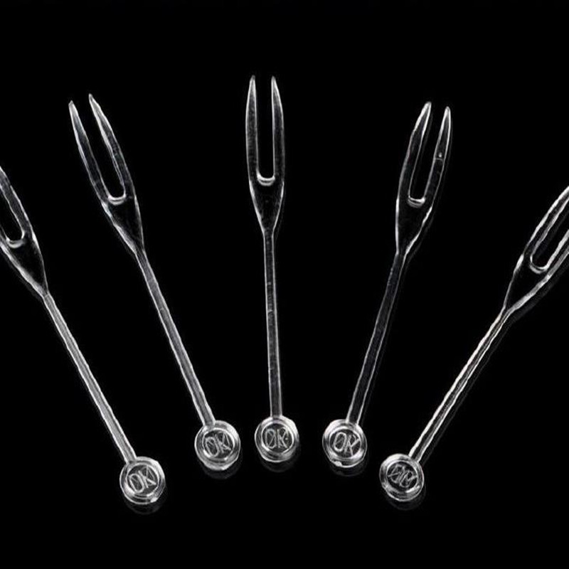 Virtuves bārs Vienreizlietojamie virtuves piederumi Galda piederumi Dakšas Bezkrāsaina Caurspīdīga plastmasa OK Augļu dakšu adata 700gab / partija