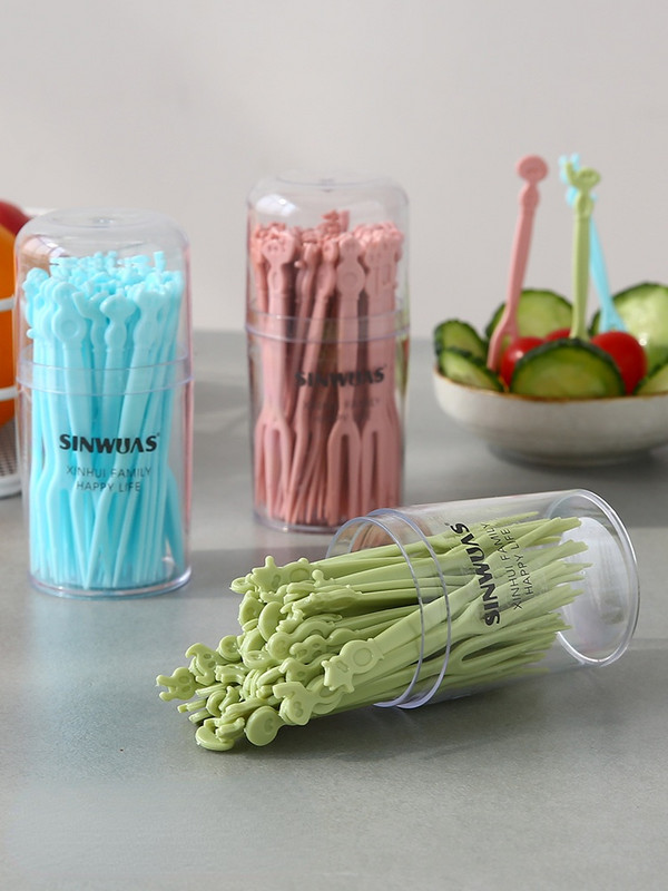 Furculiță de unică folosință pentru fructe Mănâncă fructe Furculiță mică Inserție din plastic pentru produse pentru fructe Ambalat individual pentru prăjituri Furculiță pentru desert