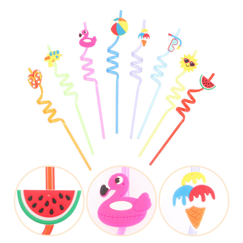 Saldējuma salmiņi ballītei dod priekšroku dzeramajam plastmasas atkārtoti lietojamam Luau kokteiļu dzērieniem Havaju baseins