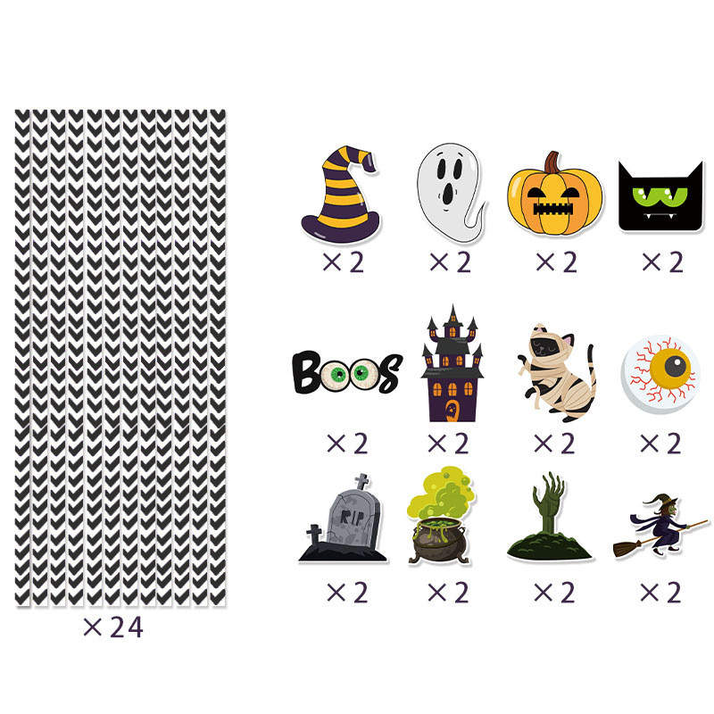 48db Halloween papír szívószálak tök denevér szellem ivócsíkos pöttyös szalmaszál eldobható szívószálak esküvői kellékekhez.